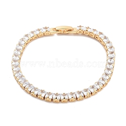 Brass Pave Clear Cubic Zirconia Square Link Bracelets, Nickle Free, Long-Lasting Plated, Golden, 7-1/8 inch(18.2cm)(BJEW-B094-09G)