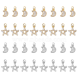 ELITE Moon & Star Brass Micro Pave Clear Cubic Zirconia Charms, with Jump Rings, Long-Lasting Plated, Mixed Color, 12x7.5x2.5mm and 14x12x3mm, Hole: 3mm, 16pcs/box(ZIRC-PH0001-13)