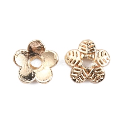 Brass Bead Caps, 5-Petal, Long-lasting, Flower, Real 14K Gold Plated, 6x6x1.4mm, Hole: 1mm(KK-WH0035-55)