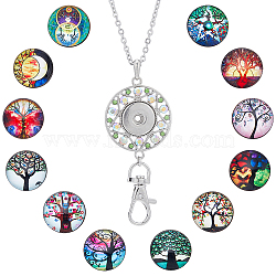 DIY Interchangeable Tree of Life Office Lanyard ID Badge Holder Necklace Making Kit, Including Glass Snap Buttons & Alloy Keychain Making, 304 Stainless Steel Cable Chains Necklace, Mixed Color, 14Pcs/box(DIY-SC0023-28)