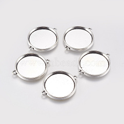 Tibetan Style Cabochon Connector Settings, Plain Edge Bezel Cups, Lead Free & Nickel Free, Flat Round, Antique Silver, 28x36x3mm, Tray: 25mm, Hole: 2mm(TIBE-C074-AS-FF)