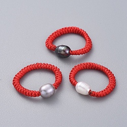 Natural Cultured Freshwater Pearl Finger Ring Sets, with Nylon Cord, Mixed Color, Size 8~11, 18~21mm, 3pcs/set(RJEW-JR00298)
