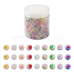 Frosted Spray Painted Glass Beads Strands, with Golden Foil, Round, Mixed Color, 8~9mm, Hole: 1.2~1.5mm, 414~504pcs/box(GLAA-TA0003-10)