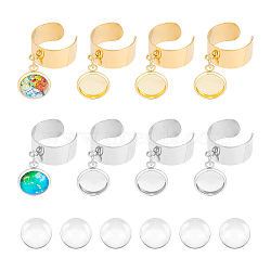 DIY Blank Dome Charm Cuff Ring Making Kit, Including 304 Stainless Steel Ring Settings, Glass Cabochons, Golden & Stainless Steel Color, 16Pcs/set(RJEW-AB00005)