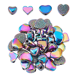 40Pcs 4 Style Rack Plating Rainbow Color Alloy Beads, Cadmium Free & Nickel Free & Lead Free, Heart, 5.5~7x6~8x3~4.55mm, Hole: 1.2~1.6mm, 10pcs/style(FIND-FH0004-34)