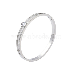 304 Stainless Steel Pave Crystal Rhinestone Hinged Bangles, with Glass, Stainless Steel Color, Inner Diameter: 2-1/4x2 inch(5.8x5.05cm)(BJEW-P317-02P)