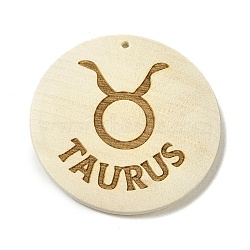 Wood Pendants, Flat Round, Taurus, 40x39x6mm, Hole: 1.6mm(WOOD-K011-01K)