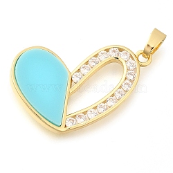 Brass Micro Pave Cubic Zirconia with Acrylic Pendants, Long-Lasting Plated, Heart Charms, with Jump Ring, Golden, 16.5x26.5x3.5mm, Hole: 4.5x3mm(KK-S049-22G)