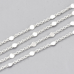 3.28 Feet Brass Link Chains, Cable Chains, Soldered, with Flat Round Link, Silver, 1.5x1x0.3mm(X-CHC-T007-02S)
