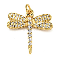 Rack Plating Brass Micro Pave Cubic Zirconia Pendants, Lead Free & Cadmium Free, Long-Lasting Plated, Real 18K Gold Plated, Dragonfly, Real 18K Gold Plated, 20.5x20.5x4.5mm, Hole: 3.5mm(KK-Z063-38G)