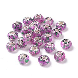 Transparent Resin European Rondelle Beads, Large Hole Beads, with Grape Polymer Clay and Platinum Tone Alloy Double Cores, Medium Orchid, 14x8.5mm, Hole: 5mm(RPDL-P005-01P-06)