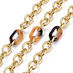 Handmade Brass Cable Chains, with Acrylic Quick Link Connector, Unwelded, Real 18K Gold Plated, Sandy Brown, Link: 8.5x7x1.5mm, Acrylic: 11.5x7.5x2.5mm(CHC-H102-14G-A)