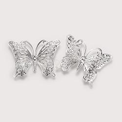 Rack Plating Brass Filigree Links, Butterfly, Silver Color Plated, 26x34.5mm, Hole: 3mm(KK-K169-003S)