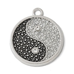 Alloy Rhinestone Pendants, Tai Chi Yin-yang, Platinum, 31.5x27x2.5mm, Hole: 2.5mm(PALLOY-D290-22P)