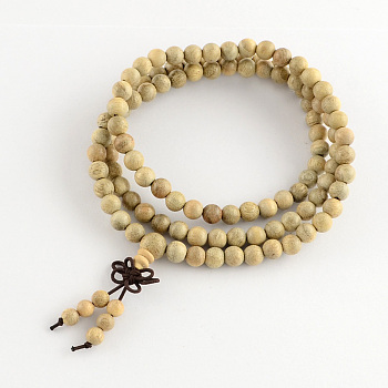 Dual-use Items, Wrap Style Buddhist Jewelry Camphorwood Round Beaded Bracelets or Necklaces, Wheat, 840mm