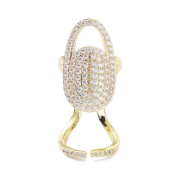 Brass Micro Pave Cubic Zirconia Fingernail Rings, Nail Cover Ring, Real 18K Gold Plated, 2mm, Inner Diameter: 11mm