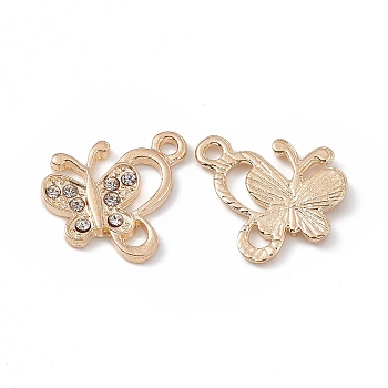 Alloy Crystal Rhinestone Pendants, Butterfly Charms, Light Gold, 20x18x2mm, Hole: 2mm