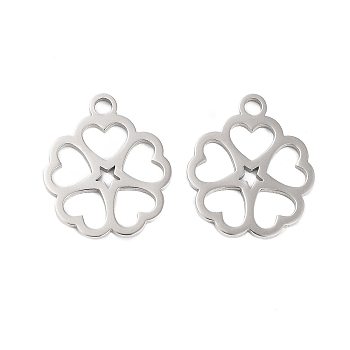 316 Stainless Steel Charms, Laser Cut, Stainless Steel Color, Flower, 14.5x12.5x1mm, Hole: 1.5mm