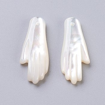 Natural White Shell Mother of Pearl Shell Pendants, Palm, 21.5x8.5x3mm, Hole: 0.9mm, 2pcs/set
