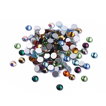 Glass Flat Back Rhinestone Cabochons, Back Plated, Faceted Half Round, Mixed Color, SS12, 3~3.2x1.5mm, about 1440pcs/bag