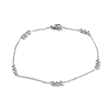 304 Stainless Steel Round Beaded Link Chain Bracelets for Women, Stainless Steel Color, 8 inch(20.3cm)