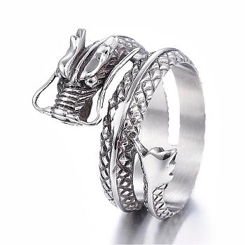316 Surgical Stainless Steel Wide Band Rings, Dragon, Antique Silver, 17~22mm