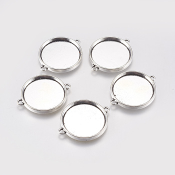 Tibetan Style Cabochon Connector Settings, Plain Edge Bezel Cups, Lead Free & Nickel Free, Flat Round, Antique Silver, 28x36x3mm, Tray: 25mm, Hole: 2mm