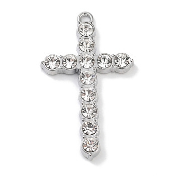 Alloy Rhinestone Pendants, Cross, Platinum, 40x24x4mm, Hole: 2mm