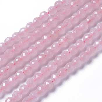 Natural Rose Quartz Beads Strands, Faceted, Round, 3.5~4x4mm, Hole: 0.4mm, about 98~105pcs/strand, 15.9~16.6 inch(40.4~42.2cm)