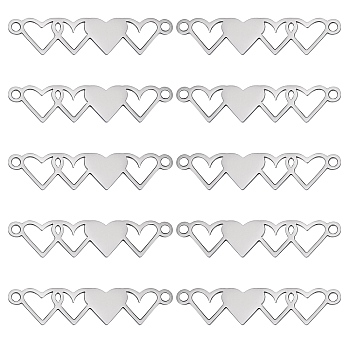 10Pcs Stainless Steel Connector Charms, 4 Hearts Links, Stainless Steel Color, 40x8.5mm, Hole: 1.5mm