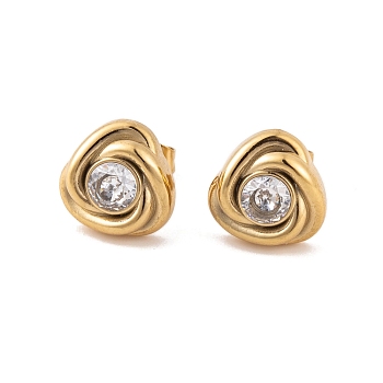 Flower 304 Stainless Steel Rhinestone Stud Earrings for Women, Golden, 9.6x10mm