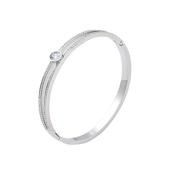 304 Stainless Steel Pave Crystal Rhinestone Hinged Bangles, with Glass, Stainless Steel Color, Inner Diameter: 2-1/4x2 inch(5.8x5.05cm)