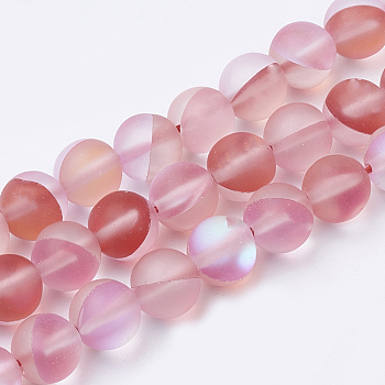 Synthetic Moonstone Beads Strands, Holographic Beads, Dyed, Frosted, Round, Red, 10mm, Hole: 1.2mm 40pcs/strand, 15.7 inch