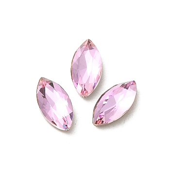 Glass Rhinestone Cabochons, Point Back & Back Plated, Faceted, Horse Eye, Light Rose, 8x4x2.5mm