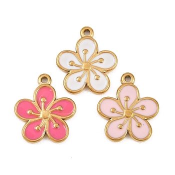 304 Stainless Steel Enamel Pendants, Flower Charms, Golden, 15.5x13.5x1.5mm, Hole: 1mm