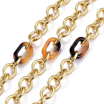 Handmade Brass Cable Chains, with Acrylic Quick Link Connector, Unwelded, Real 18K Gold Plated, Sandy Brown, Link: 8.5x7x1.5mm, Acrylic: 11.5x7.5x2.5mm