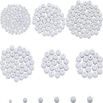 340Pcs Opaque Acrylic Beads, Round, White, 6~16x5~15mm, Hole: 1.8~2.8mm