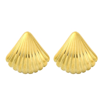 Ion Plating(IP) 304 Stainless Steel Shell Shape Stud Earrings, Real 18K Gold Plated, 17x18mm