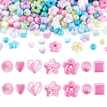 140G 7 Styles Opaque ABS Plastic Beads, Imitation Pearl, Mixed Shapes, Mixed Color, 8~16x8~16.5x4.5~10mm, Hole: 1.8~2mm, about 18~105pcs/20g, 20g/style