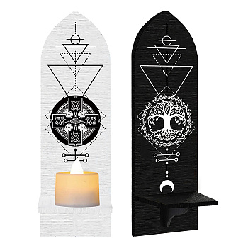 Boho Style Wall Mounted Wood Candle Holder Stand, Detachable Pillar Candle Sconce, Floating Shelf, Tree of Life Pattern, Bullet Shape: 36x10x0.7cm, 2pcs