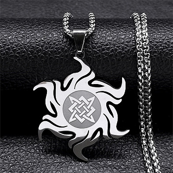304 Stainless Steel Sun with Knot Pendant Necklaces, Box Chains Jewelry for Men Women, Stainless Steel Color, 20.04 inch(50.9cm)