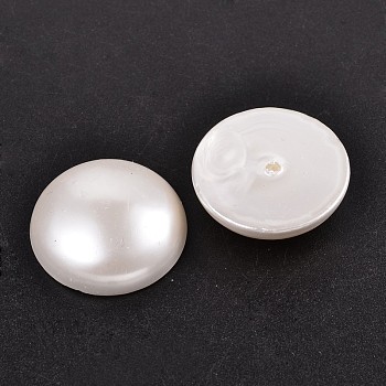 Half Round/Dome Half Drilled Shell Pearl Beads, Floral White, 16x8mm, Hole: 1mm