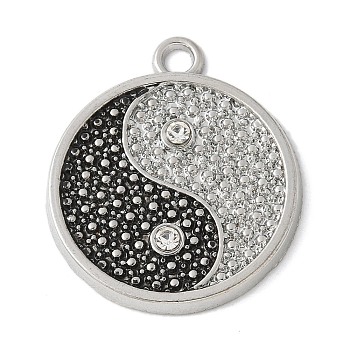 Alloy Rhinestone Pendants, Tai Chi Yin-yang, Platinum, 31.5x27x2.5mm, Hole: 2.5mm