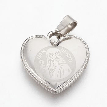304 Stainless Steel Pendants, Heart with San Benito, Stainless Steel Color, 22x21.5x3.5mm, Hole: 4x5mm
