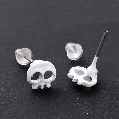 Alloy Skull Stud Earrings with Steel Pin(EJEW-E143-09)-3