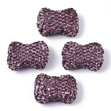 Lilac Bowknot Polymer Clay+Glass Rhinestone Beads
