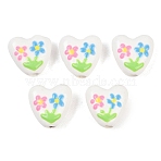 Handmade Porcelain Beads, Hand Painted Ceramic Beads, Heart, Bright Glazed Porcelain, Flower, 14~15x14~15x7~8mm, Hole: 3mm(PORC-P035-01A-01)