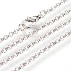 Iron Rolo Chains Necklace Making, with Lobster Clasps, Soldered, Platinum, 17.7 inch(45cm)(MAK-R017-45cm-P)