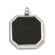 304 Stainless Steel Pendants, with Black Acrylic, Octagon Charm, Stainless Steel Color, 25x20x3mm, Hole: 3mm(STAS-F307-16P)