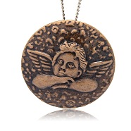 Iron Pendants, Flat Round with Angel Pattern, Nickel Free, Red Copper, 45x6mm, Hole: 5mm(IFIN-J033-09R-NF)